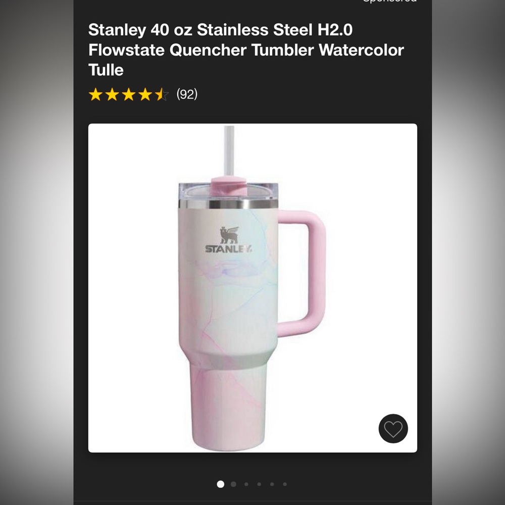 Stanley Quencher H20 Tumbler 40 oz NWT Pink Watercolor Tulle